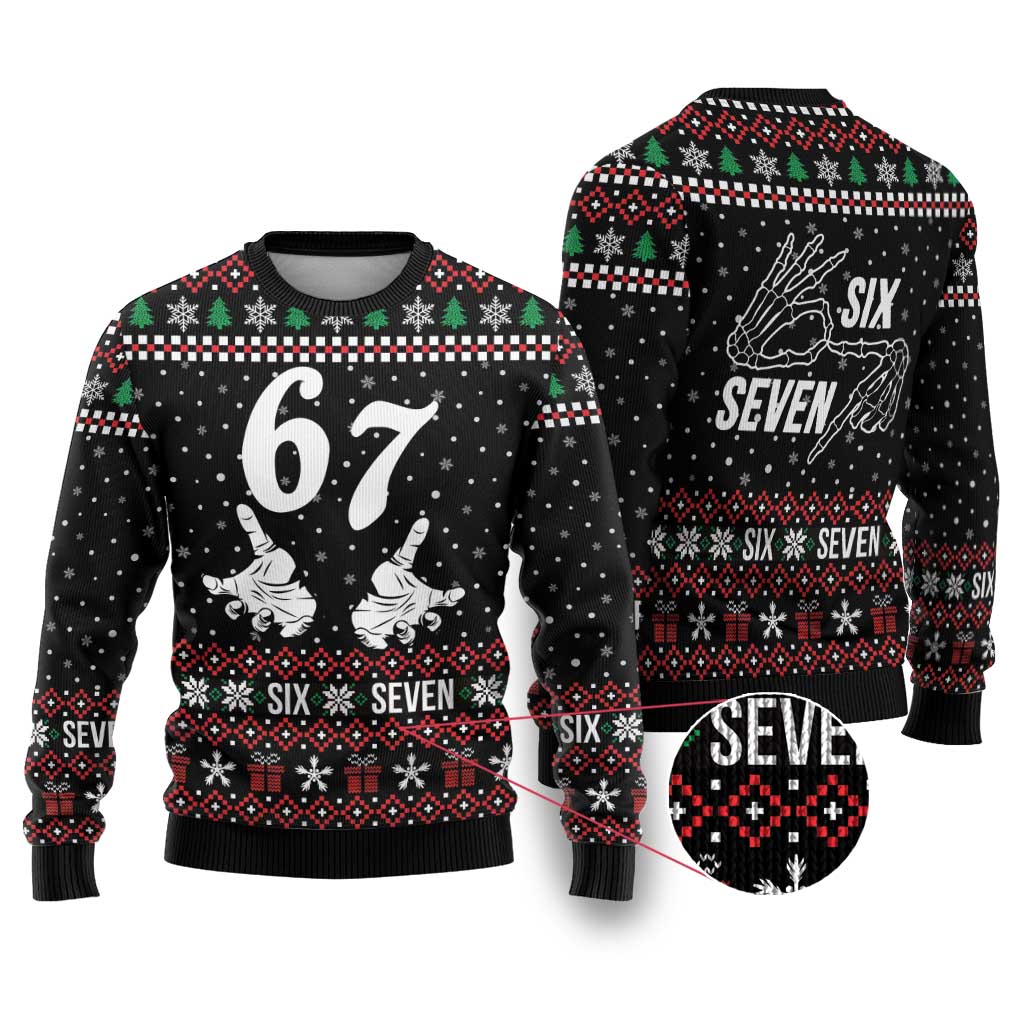 Six Seven Skeleton Hand Christmas Ugly Christmas Sweater Meme Gen Alpha Slang - Wonder Print Shop