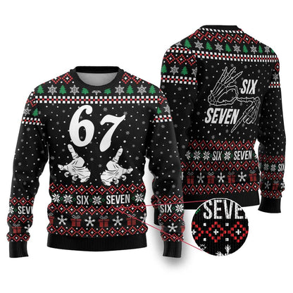 Six Seven Skeleton Hand Christmas Ugly Christmas Sweater Meme Gen Alpha Slang - Wonder Print Shop