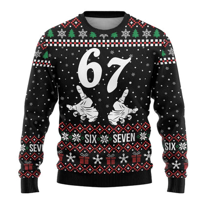 Six Seven Skeleton Hand Christmas Ugly Christmas Sweater Meme Gen Alpha Slang - Wonder Print Shop