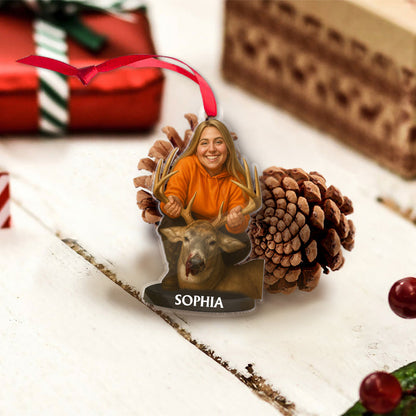 Custom Caricature-Style Portrait Ornament from Your Photo – Personalized Acrylic Christmas Ornament, Unique Gift for Hunting Lovers and Hunters
