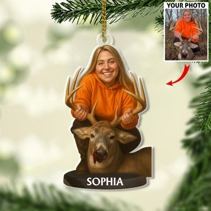Custom Caricature-Style Portrait Ornament from Your Photo – Personalized Acrylic Christmas Ornament, Unique Gift for Hunting Lovers and Hunters