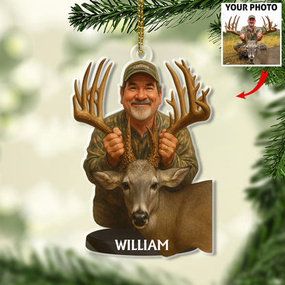Custom Caricature-Style Portrait Ornament from Your Photo – Personalized Acrylic Christmas Ornament, Unique Gift for Hunting Lovers and Hunters