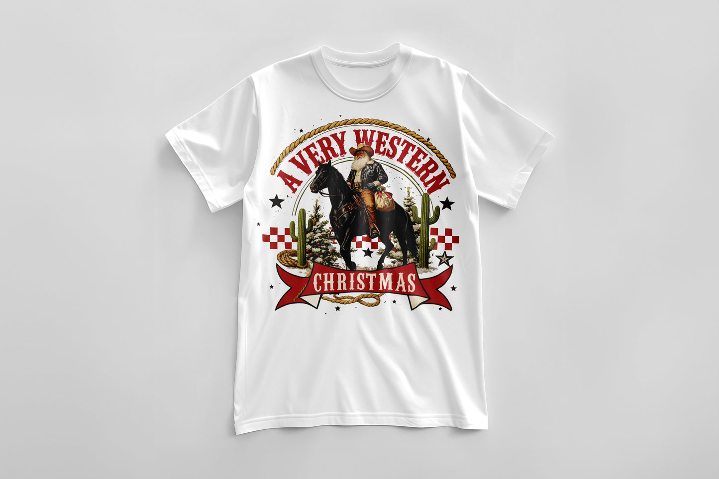 A Very Western Christmas – Cowboy Santa on Horse Graphic Shirt