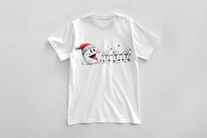 Snowball Chomp – Pac-Style Snowmen Funny Holiday T-Shirt
