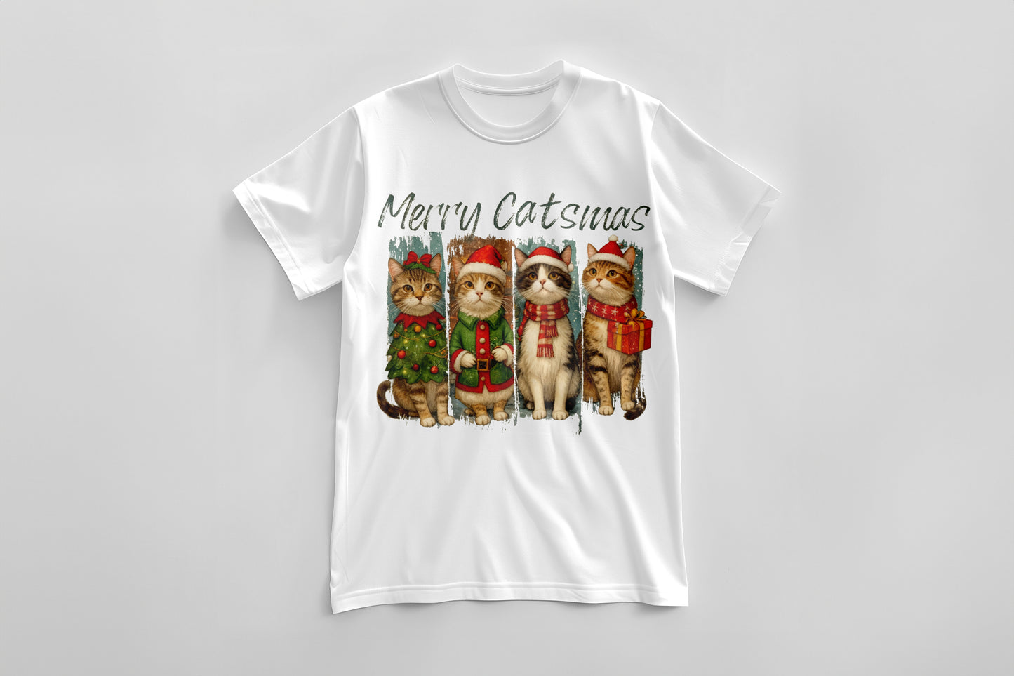 Merry Catsmas – Four Festive Cats Christmas T-Shirt