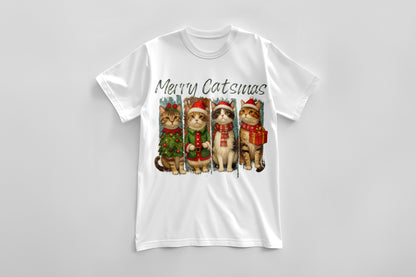 Merry Catsmas – Four Festive Cats Christmas T-Shirt