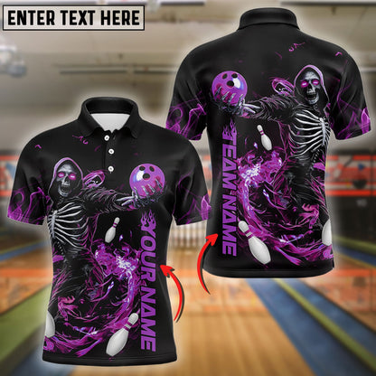 Bowling And Pins Skull Skeleton Customized Name 3D Shirt (4 Colors)