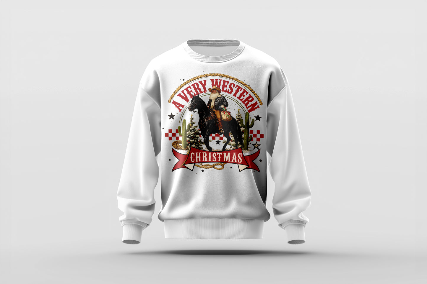 A Very Western Christmas – Cowboy Santa on Horse Graphic Shirt