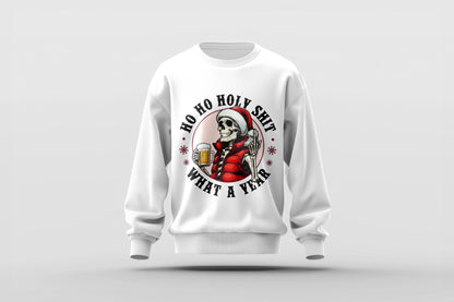 Ho Ho Holy Sh*t What a Year – Skeleton Santa Beer Funny Christmas Shirt