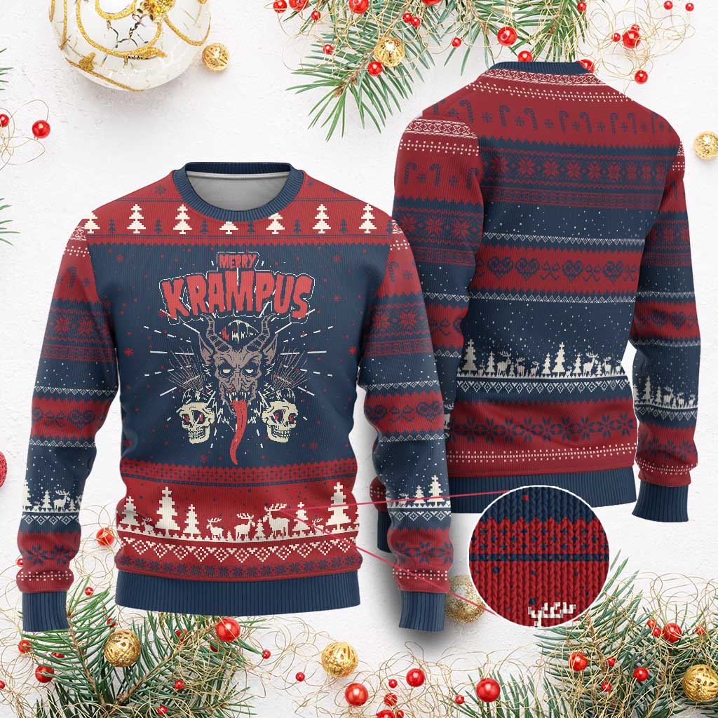 Merry Krampus Xmas Ugly Christmas Sweater Naughty Psychobilly Horror