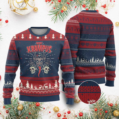 Merry Krampus Xmas Ugly Christmas Sweater Naughty Psychobilly Horror