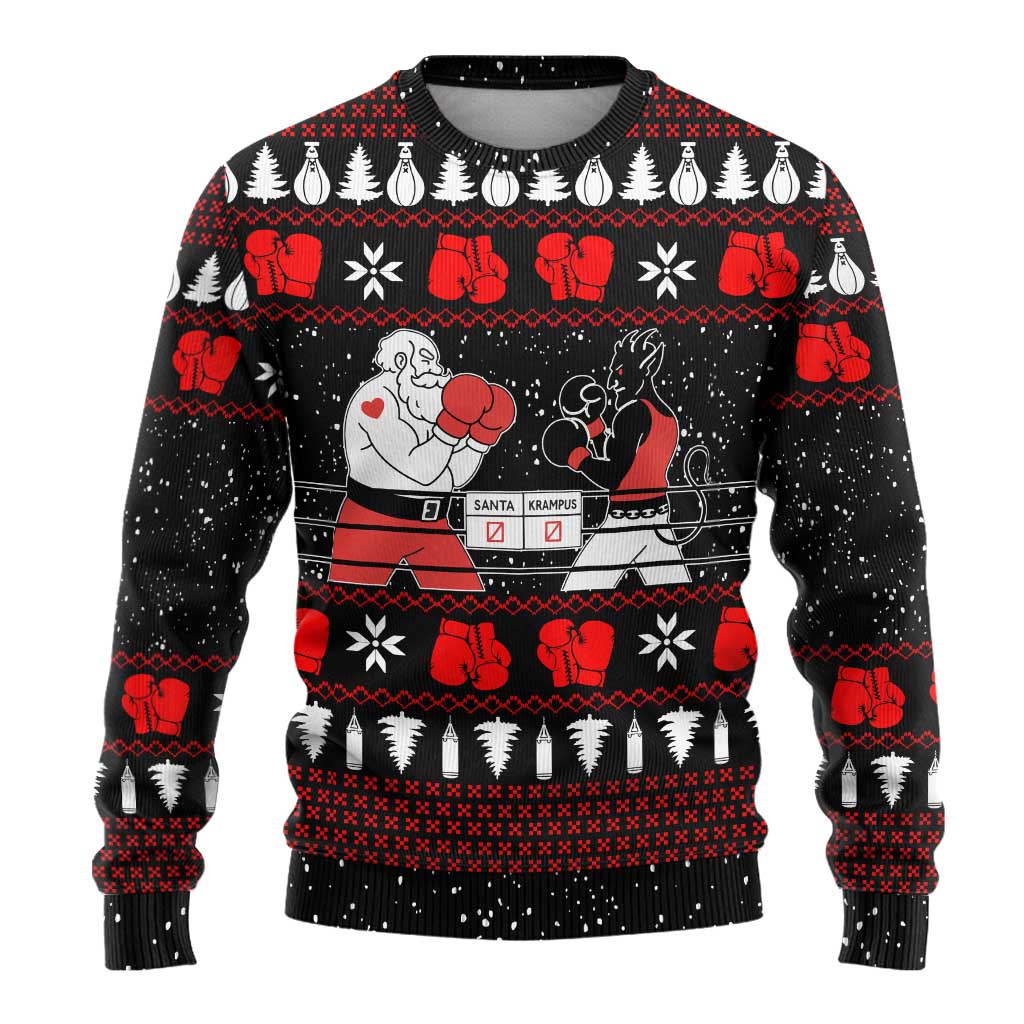 Christmas Boxing Santa And Krampus Ugly Christmas Sweater Xmas Holiday Patterns - Wonder Print Shop