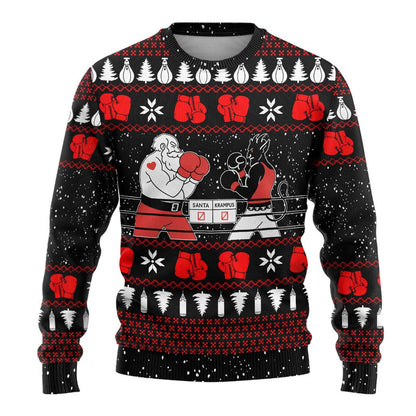 Christmas Boxing Santa And Krampus Ugly Christmas Sweater Xmas Holiday Patterns - Wonder Print Shop
