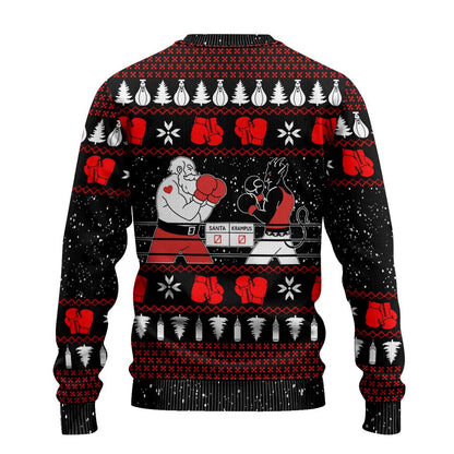 Christmas Boxing Santa And Krampus Ugly Christmas Sweater Xmas Holiday Patterns - Wonder Print Shop