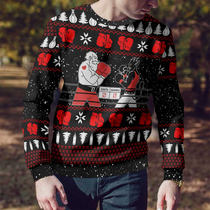 Christmas Boxing Santa And Krampus Ugly Christmas Sweater Xmas Holiday Patterns - Wonder Print Shop
