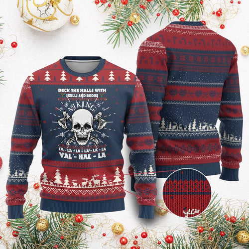 Xmas Viking Valhalla Ugly Christmas Sweater Deck The Halls With Skulls And Bodies - Wonder Print Shop
