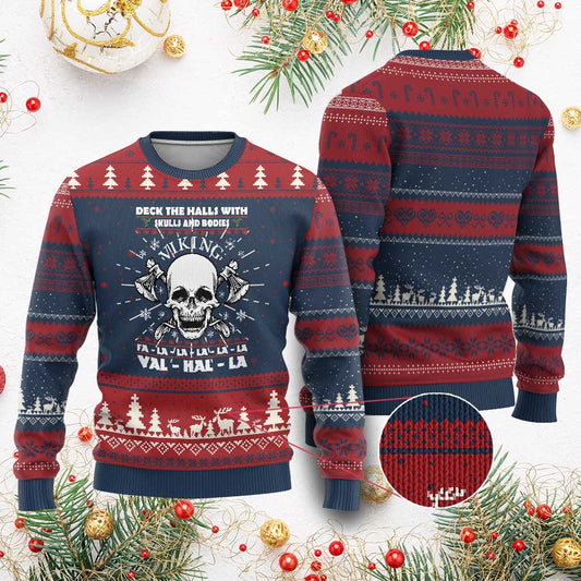 Xmas Viking Valhalla Ugly Christmas Sweater Deck The Halls With Skulls And Bodies - Wonder Print Shop