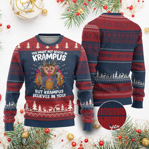 Cute Krampus Ugly Christmas Sweater Believes In You Germanic Christmas Demon Horror