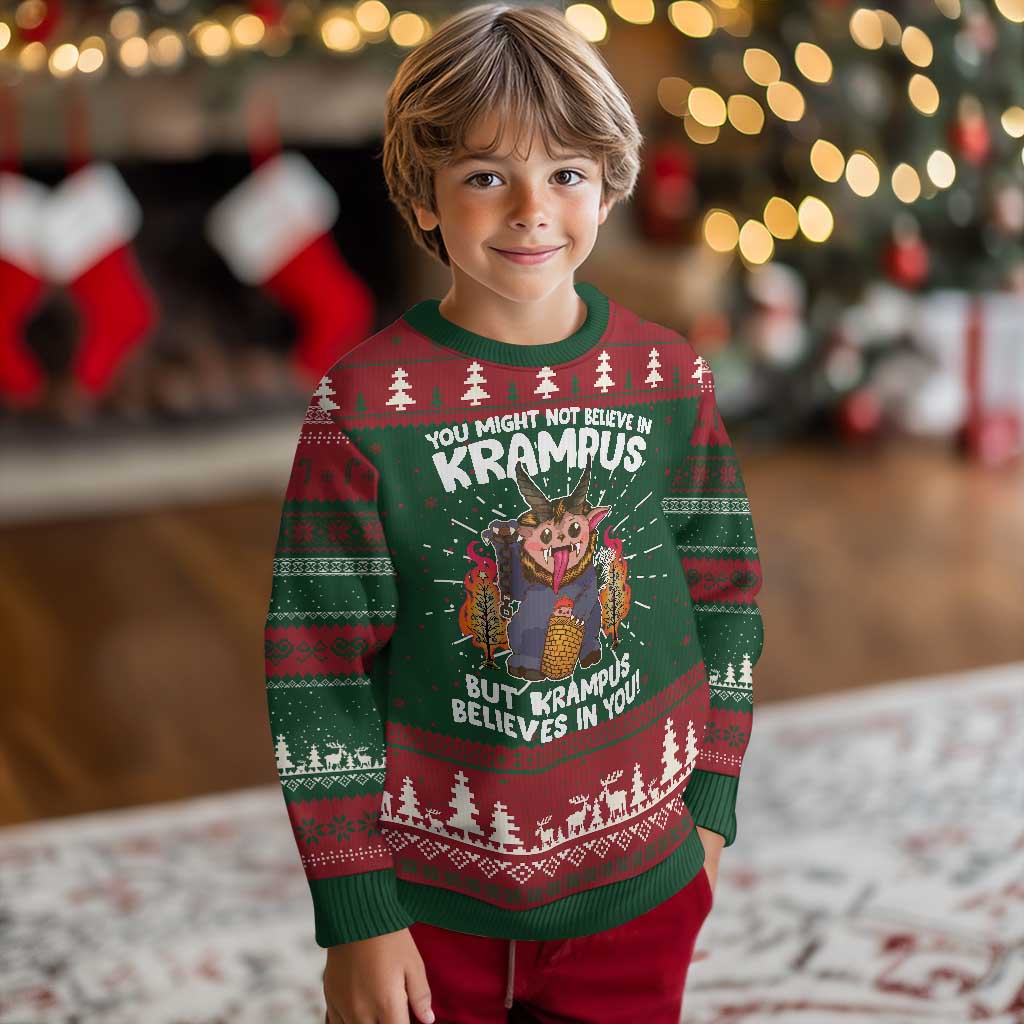 Cute Krampus Ugly Christmas Sweater Believes In You Germanic Christmas Demon Horror
