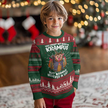 Cute Krampus Ugly Christmas Sweater Believes In You Germanic Christmas Demon Horror