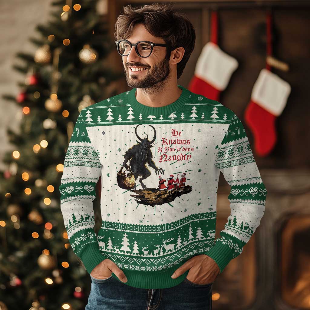 Xmas Krampus Ugly Christmas Sweater He Knows If You've Been Naughty - Wonder Print Shop