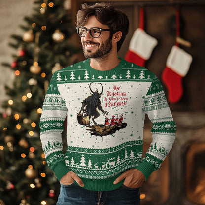 Xmas Krampus Ugly Christmas Sweater He Knows If You've Been Naughty - Wonder Print Shop