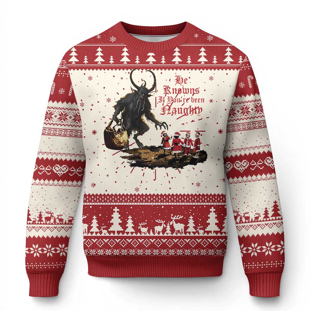 Xmas Krampus Ugly Christmas Sweater He Knows If You've Been Naughty - Wonder Print Shop