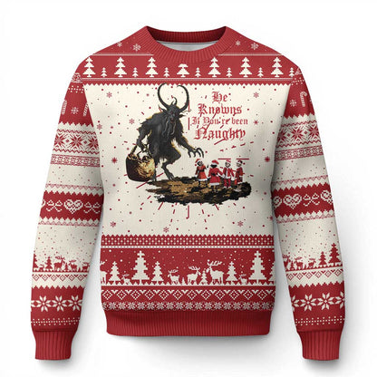 Xmas Krampus Ugly Christmas Sweater He Knows If You've Been Naughty - Wonder Print Shop