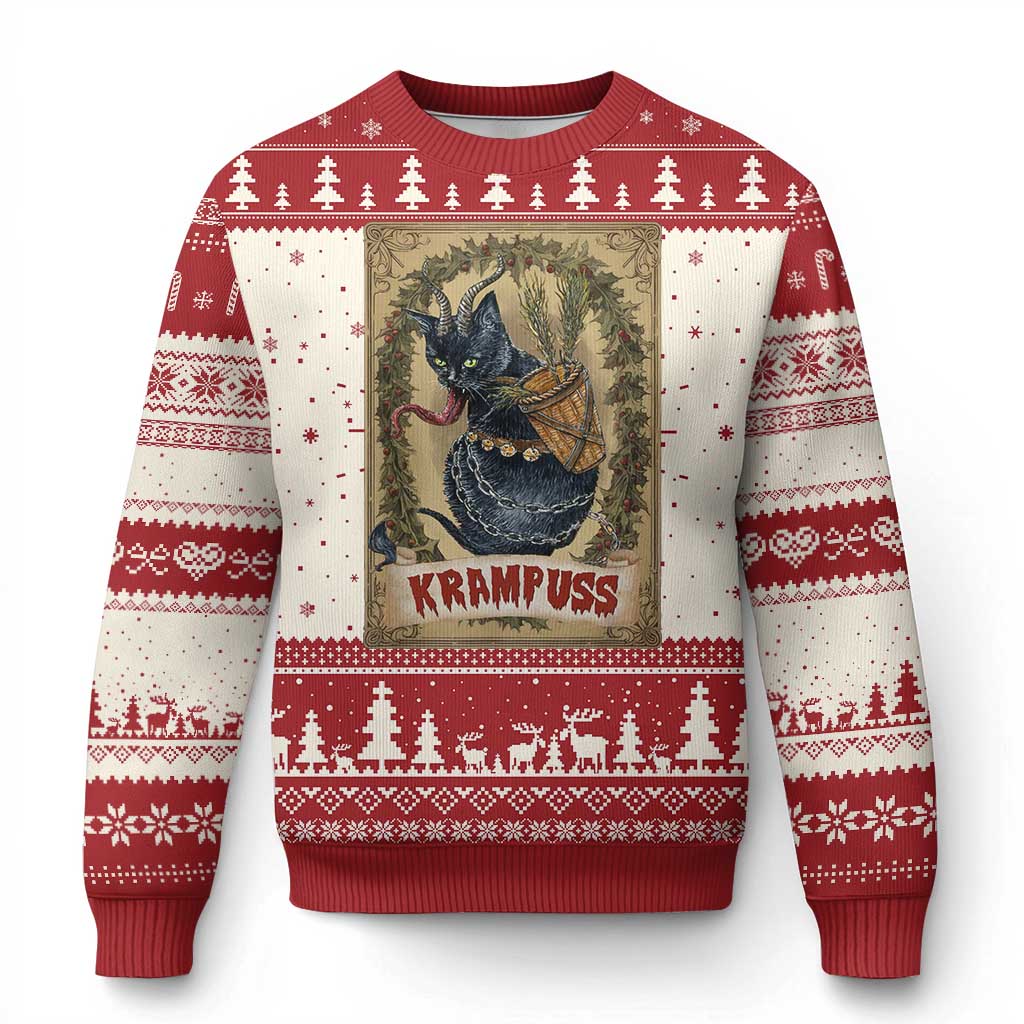 Krampus Cat Ugly Christmas Sweater Krampuss Black Cat Vintage Horror Christmas - Wonder Print Shop
