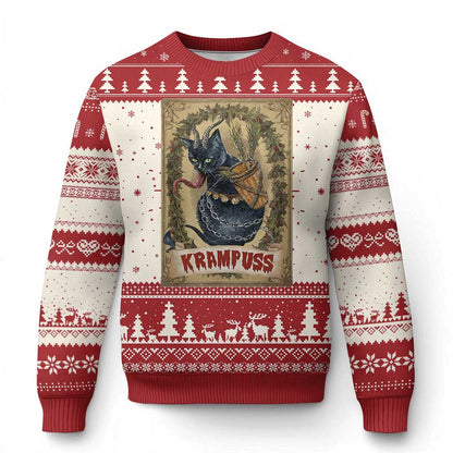Krampus Cat Ugly Christmas Sweater Krampuss Black Cat Vintage Horror Christmas - Wonder Print Shop