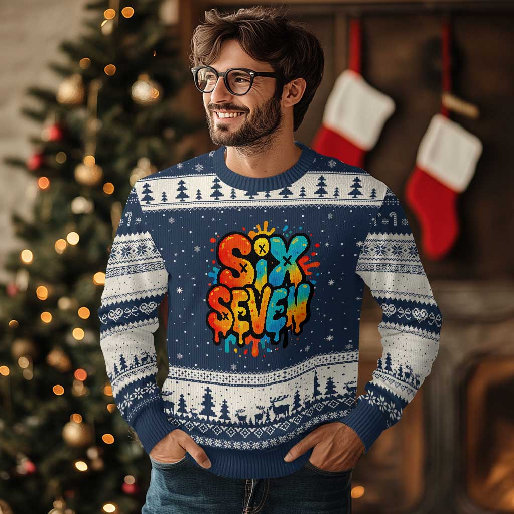 Fun Six Seven Graffiti Ugly Christmas Sweater Funny 67 Meme Gen Alpha Slang Streetwear Hip Hop