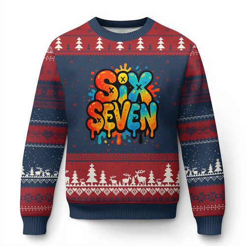 Fun Six Seven Graffiti Ugly Christmas Sweater Funny 67 Meme Gen Alpha Slang Streetwear Hip Hop