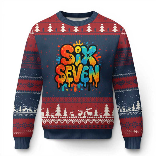 Fun Six Seven Graffiti Ugly Christmas Sweater Funny 67 Meme Gen Alpha Slang Streetwear Hip Hop
