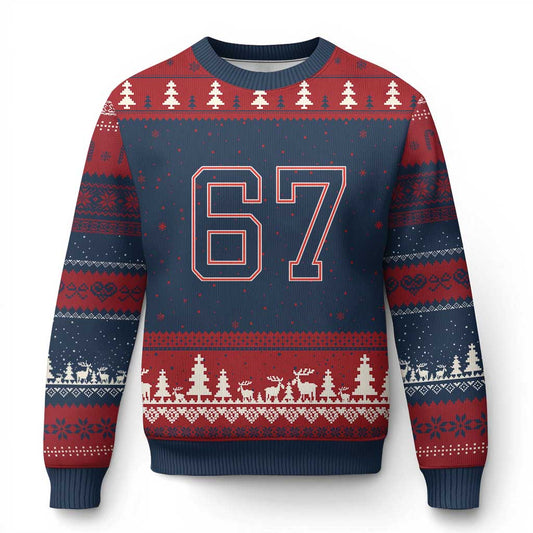 Number 67 Meme Ugly Christmas Sweater Funny Six Seven Varsity Sports Team Jersey