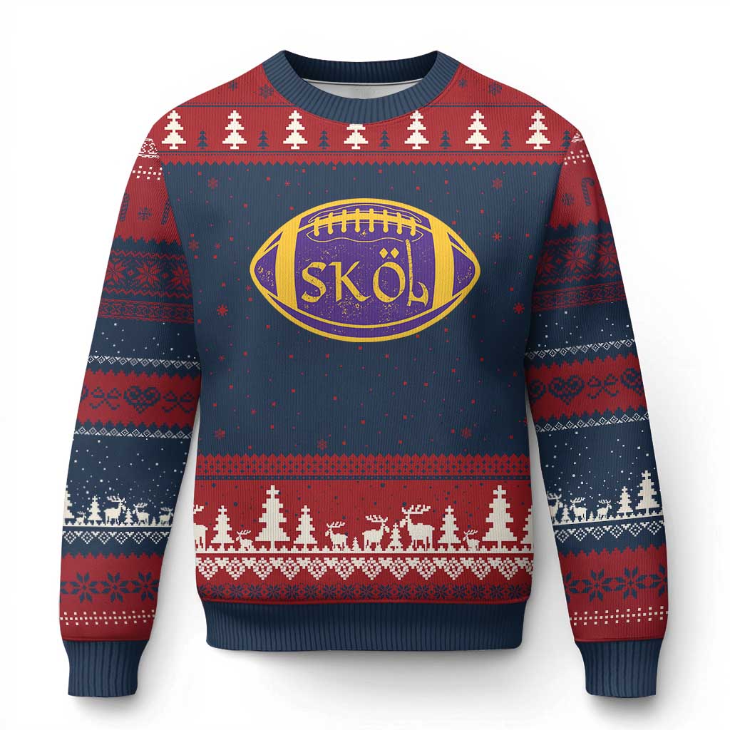 Skol Football Ugly Christmas Sweater Retro Nordic Scandinavian Warrior Vikings Axe - Wonder Print Shop