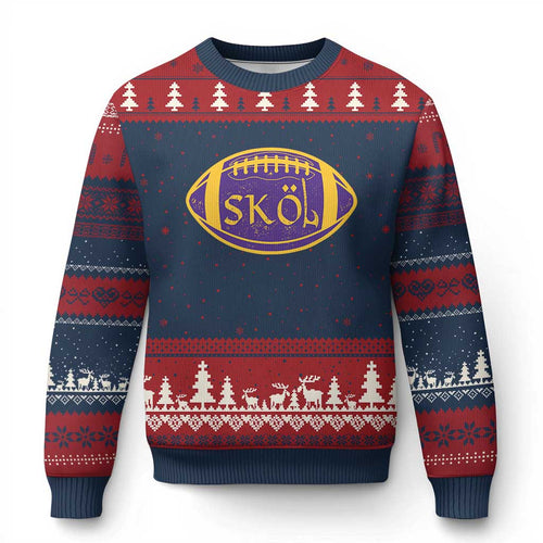 Skol Football Ugly Christmas Sweater Retro Nordic Scandinavian Warrior Vikings Axe - Wonder Print Shop