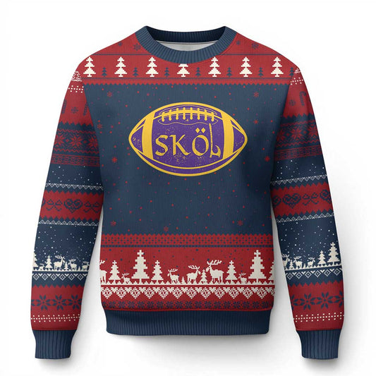 Skol Football Ugly Christmas Sweater Retro Nordic Scandinavian Warrior Vikings Axe - Wonder Print Shop