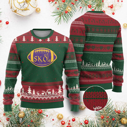 Skol Football Ugly Christmas Sweater Retro Nordic Scandinavian Warrior Vikings Axe - Wonder Print Shop