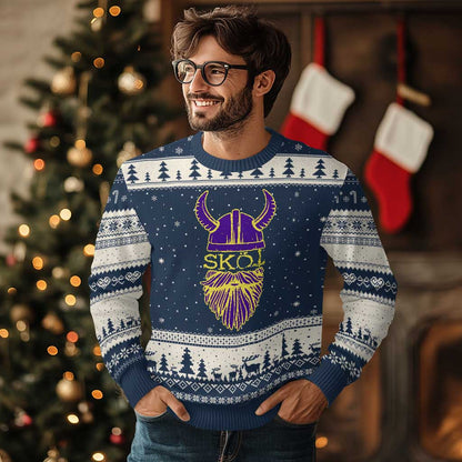 Skol Nordic Scandinavian Warrior Viking Helmet Ugly Christmas Sweater - Wonder Print Shop