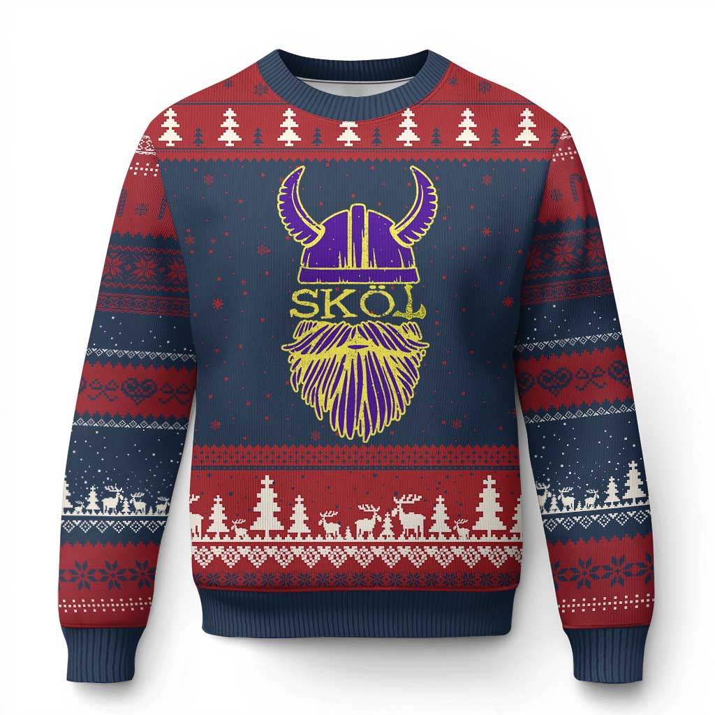 Skol Nordic Scandinavian Warrior Viking Helmet Ugly Christmas Sweater - Wonder Print Shop