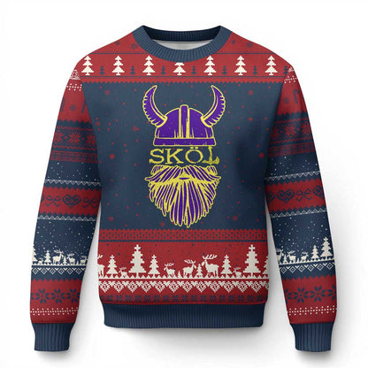 Skol Nordic Scandinavian Warrior Viking Helmet Ugly Christmas Sweater - Wonder Print Shop