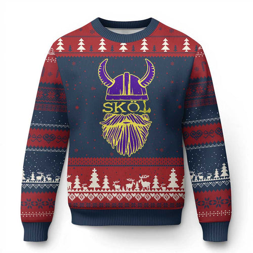 Skol Nordic Scandinavian Warrior Viking Helmet Ugly Christmas Sweater - Wonder Print Shop