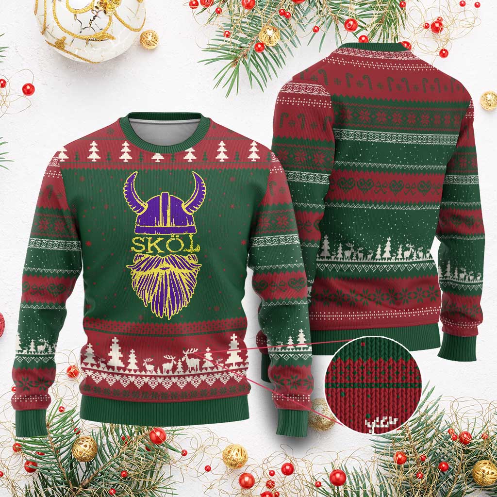Skol Nordic Scandinavian Warrior Viking Helmet Ugly Christmas Sweater - Wonder Print Shop