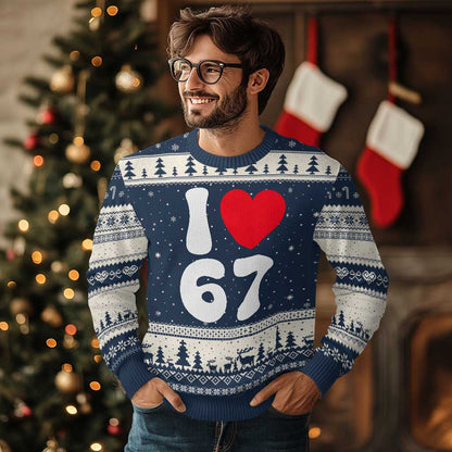 I Love 67 Ugly Christmas Sweater 67th Birthday Six Seven Funny Gen Alpha Slang Saying