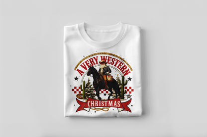 A Very Western Christmas – Cowboy Santa on Horse Graphic Shirt