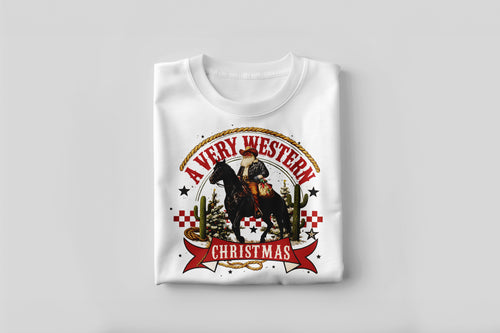 A Very Western Christmas – Cowboy Santa on Horse Graphic Shirt