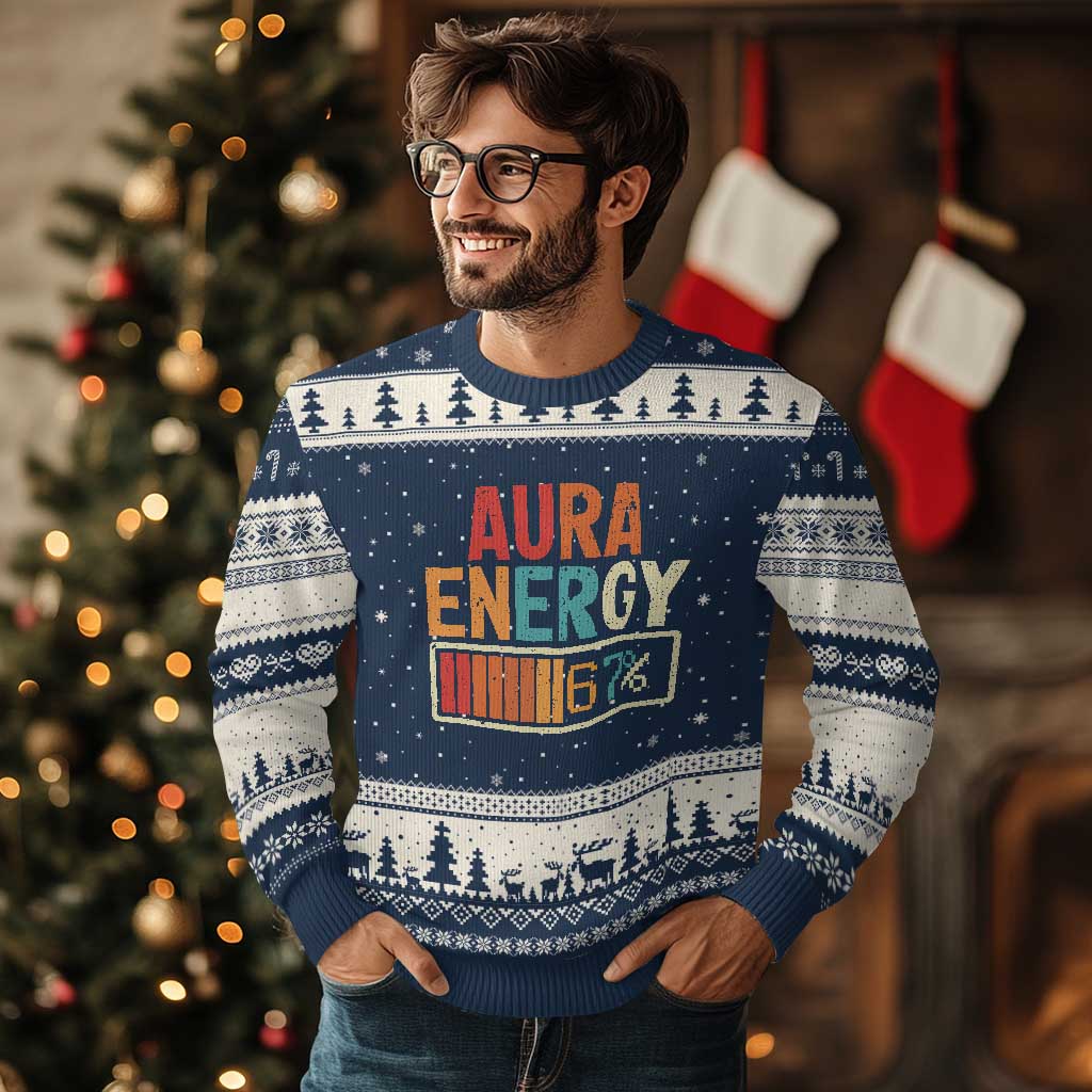 Funny Aura Energy At 67 Ugly Christmas Sweater Six Seven Meme Gen Alpha Slang