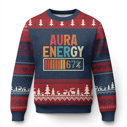 Funny Aura Energy At 67 Ugly Christmas Sweater Six Seven Meme Gen Alpha Slang