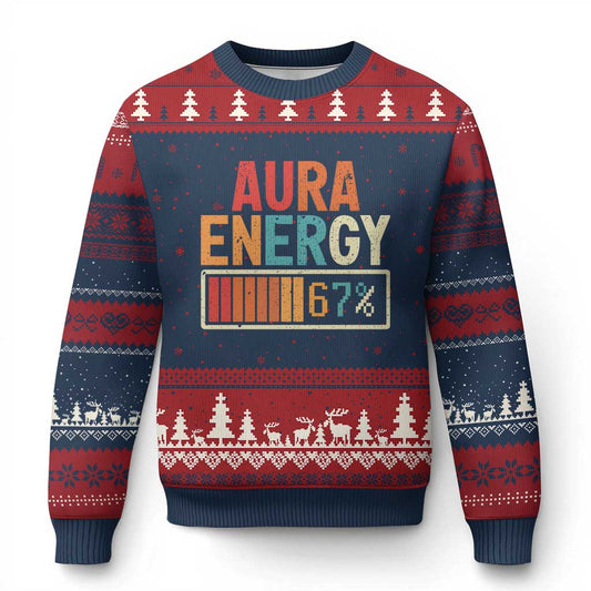 Funny Aura Energy At 67 Ugly Christmas Sweater Six Seven Meme Gen Alpha Slang