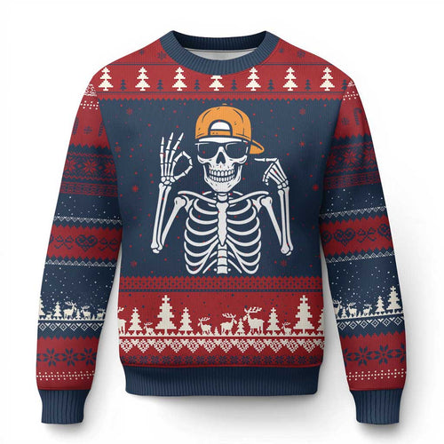 Funny Six Seven 67 Skeleton Gen Alpha Halloween Meme Ugly Christmas Sweater - Wonder Print Shop